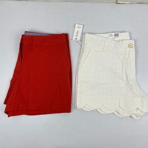 Crown & Ivy Shorts Women Size 14P Lot Of 2 White Shelby Scallop NEW Carolina Red